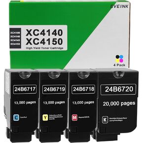 استبدال خرطوشة الحبر EVEINK XC4150 لخرطوشة الحبر 24B6720 24B6717 24B6718 24B6719 المتوافقة مع طابعة LM XC4140 XC4150 XC4143 XC4153 (4 عبوات، أسود سماوي أرجواني أصفر).