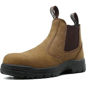 Slip on Work Boots for Men Soft/Composite Toe Comfort Leather Abrasion Puncture Slip Resistant Sole Safety Chelsea