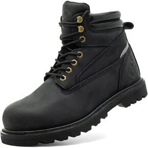 Steel Toe Work Boots for Men Non Slip Comfortable Black/Brown Leather Rubber Industrial & Construction Boots