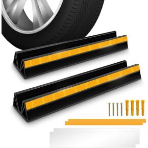 2 Pcs 18'' Parking Car Wheel Stopper for Garage with 2 Installation Methods, Heavy Duty Tire Stops with Reflective Tapes, Car Parking Aids for Garage, Easy to Install