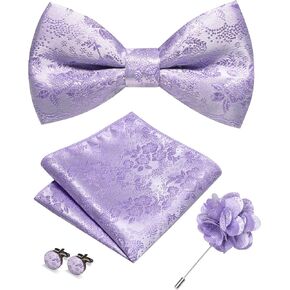 Floral Pre-tied Bow Tie and Pocket Square Cufflinks Lapel Pin Sets for Men 4PCS