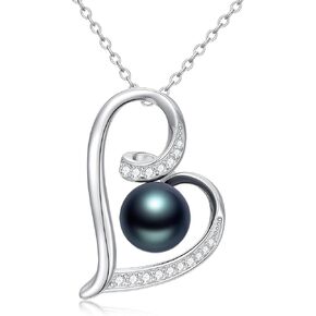 Sterling Silver Black Pearl Necklace for Her, s925 Silver Black Pearl Infinity Heart Necklace with Lab Created Diamond for Women Ladies Mothers Day Anniversary,18+2 inch