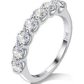 Ladylike 1.4 Carat 7 Moissanite Stone Half Eternity Wedding Band 925 Sterling Silver Stackable Anniversary Engagement Promise Ring for Women Size 4-11