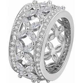 S925 Silver Plated Rings Cubic Zirconia Clover Flower Ring | حلقات الأبدية 12mm للنساء | حلقات فضية للنساء
