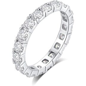 1.9-2.5 CTTW Moissanite Wedding Band Ring, 3mm Width Full Eternity Band Ring for Women, D Color VVS1 Round Moissanite Jewelry 925 Sterling Silver, Anniversary and Birthday Gift, All Size