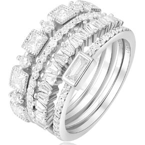 4 PCS 925 Sterling Silver Wedding Band Solitaire Alternity Rings for Women 1CT AAA CZ
