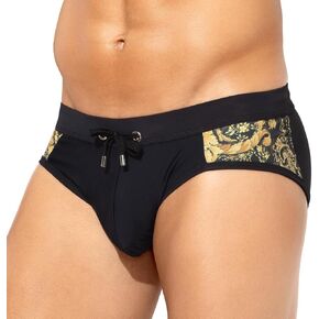 Arjen Kroos Men's Swimsuit Printed Swim Briefs Pattern Bikini Swimwear with Drawstrings and Lined Pouch