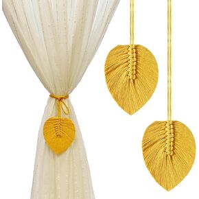 Curtain Tiebacks Curtain Ties Handmade Leaves Weave Twine Curtain tie Backs Boho Cotton Curtains tiebacks Curtain Holder Tie Backs for Curtains Braided Thin,Thick Home Office Window Draperies(Green)