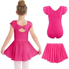 HOZIY Ballet Leotards for Girls Toddler Snap Crotch Bow Back Dance Leotard with Skirt Ballerina Outfit 2-11 Years