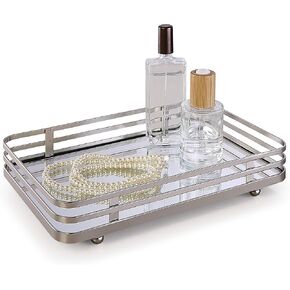 SunnyPoint Classic Decorative Vanity Perfume Dresser Jewelry Organizer Makeup Mirror Tray (Satin Nickel)