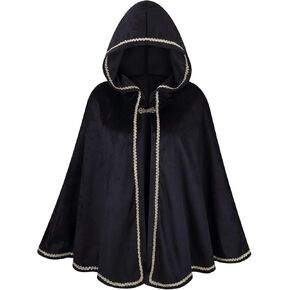 Adult Women Medieval Renaissance Hooded Cape Women Velvet Short Lace Cloak Victorian Halloween Witch Cosplay