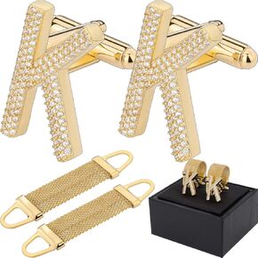 HAWSON Mens Cufflinks with Chain, Personalized A-Z Initial Cuff Links for Groom Husband Father Shirt - 18K Gold