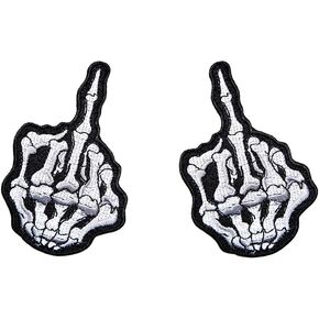 Antrix Patches for Jackets - 2 Pcs Skeleton Middle Finger Shirt Motorcycle Patches for Vests - Men Ghost Rider Club Clothes Patches - Hook Embroidery Punk Skull Middle Finger Backpack Patches