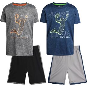 Pro Athlete Boys' Active Shorts Set - 4 Piece Dry Fit Performance T-Shirt and Basketball Shorts (4-16)