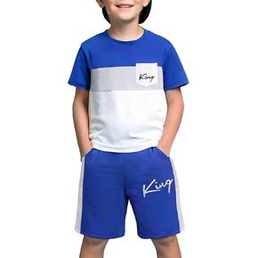 Size 6-12 Years Boys Summer Outfits Set Kids Short Sleeve Top T-Shirt & Shorts Color Block Clothing Sets