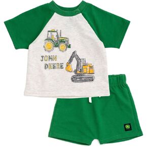 John Deere French Terry T-Shirt and Shorts Outfit Set Newborn to Little Kid Sizes (3-6 Months - 7-8)