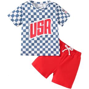 Little Boy 4th of July Outfit USA American Flag T-shirt+Casual Shorts Independence Day Clothes