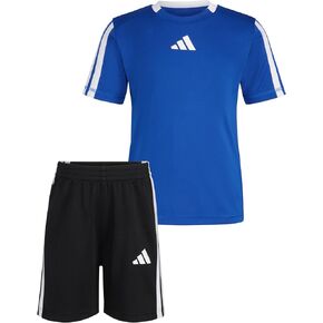 adidas boys Short Sleeve 3-stripe Soccer Tee Shirt and Short Set