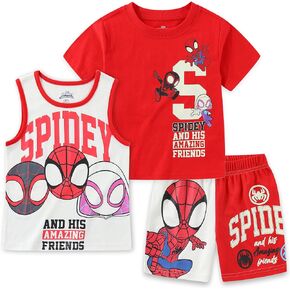 Marvel Spidey and His Amazing Friends Boys 3 Piece Tank Top T-Shirt and Shorts Set for Toddler and Big Kids