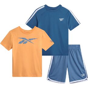 Reebok Toddler Boys Short Set - 3 Piece Summer Outfit with 2 T-Shirts & Shorts - Activewear Clothes for Toddler & Little Boys