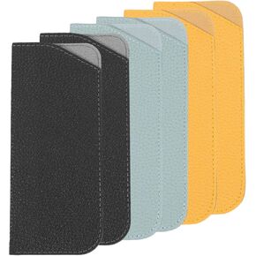 HARFINGTON 6pcs Sunglass Case Soft Leather Sunglass Pouch Portable Eyeglass Case Travel Glasses Bag for Women Men, Black Blue Yellow