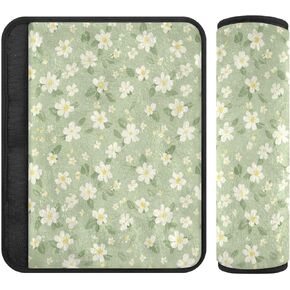 2 PCS Soft Auto Seat Belt Cover Seatbelt Cushions Shoulder Pad Compatible with All Cars and Backpack Pale Green and Yellow Flowers Medium
