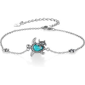Turtle Bracelet Turquoise 925 Sterling Silver Sea Turtle Bracelet for Women Turtle Jewelry Gifts for Ocean Animal Lovers