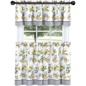 Goodgram Complete 3 PC Café Style Semi Country Country Lemons Kitchen Stain Tier & Valance Set - أحجام متنوعة (24 بوصة)