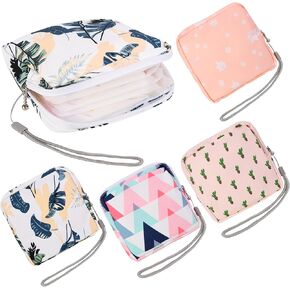 4Pcs Portable Sanitary Napkin Storage Bag Reusable Period Pad Pouch Mini Menstrual Pad Zipper Bag with Lanyards First Period Kit for Teen Girls & Women