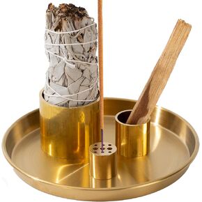 4 في 1 حامل البخور النحاسي ، حرق البخور لحرق الحكيم ، عصا البخور ، حامل Palo Santo ، Smudge Bowl ، 5.5 "البخور الماسك الرماد للتأمل Zen Decor