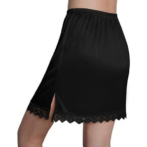 Women's Half Slip Under Dress Slip Skirt with Lace Trim Shorts for Dresses Slip Liner With Double Side Slit