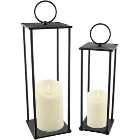 OYEFLY Rustic Farmhouse Lantern Decor,Lanterns Decorative Outdoor,Modern Farmhouse Lantern Decor Set of 2 (Black)