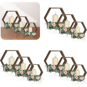 OurWarm 12Pcs Hexagon Wedding Centerpiece Table Decorations, Brown Wooden Table Centerpieces for Party Event, 3 Size Honeycomb Wedding Centerpieces for Tables, Rustic Wedding Decor for Table Home Wall