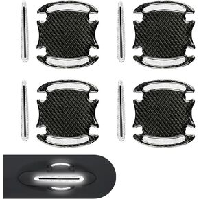 8Pcs Car Door Handle Protector Reflective Sticker, Carbon Fiber Pattern Warning Reflective Door Edge Protection Sticker, Self-adhesive Decorative Accessory, Suitable for Most Cars (White)