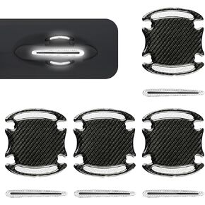 Pack-8 Car Door Handle Door Bowl Protective Sticker, 3.26" x 3.54" + 3.54" x 0.59" Carbon Fiber Anti-Scratch Warning Reflective Decal, Self-Adhesive Decoration, Universal for Cars (White)