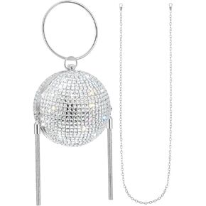 Women Disco Ball Purse Rhinestone Crystal Bag Evening Clutch Crossbody Handbag for Wedding Disco Bingo Night Party Gift