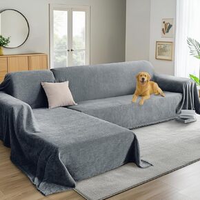 Sectional Couch Covers, 2 Pieces Chenille Sofa Cover L Shaped Couch Cover Blanket for Dogs Washable Sofa Slipcovers Pet Furniture Protector (X-Large: 71" x 110" + 71" x 118", Dark Gray)