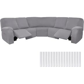 Peryiter 7 Pcs L Shape Sectional Recliner Sofa Covers 5 Seat Sectional Couch Covers Milk Silk Velvet Stretch Reclining Sofa Slipcover Furniture Protector for Living Room(Dark Gray,Milk Silk)