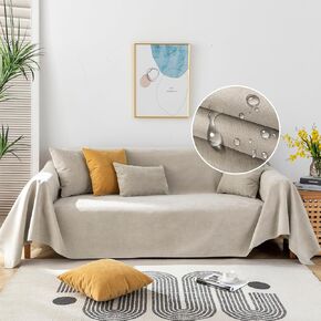 STACYPIK Waterproof Beige Sofa Cushion Covers Dog Couch Cover for 3-4 Cushion Couch Water Resistant Slipcover Furniture Protector Non-Slip Pet Protector Cover Leak Proof Couch Cover-71X134IN