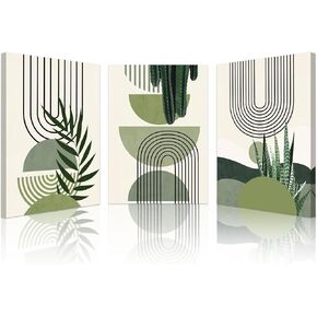 Wengtiao Boho Sage Green Canvas Wall Art Set من 3 ، مؤطرة جدار جمالي الحد الأدنى صور الجدار النباتي النباتي نباتات أوراق العمل الفنية لوحات غرفة الغرفة لغرفة النوم مكتب 16 "x24" x3
