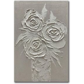 moshinart 30 x 45in Hand-Painted Oil Painting 3D Texture Black White Grey Modern Minimalist Black Abstract Wall Art, Home Office Wall Decoration Petal