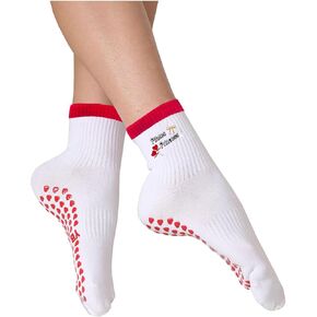 Women's Cute Grip Pilates Socks Non-Slip Crew Yoga Barre Socks with Colored cuff & Embroidery