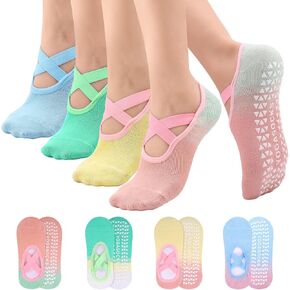 Jspupifip Pilates Socks with Grips for Women X-Cross Straps Non Skid Yoga Socks Anti Slip Barre Pilates Hospital Grippy Socks
