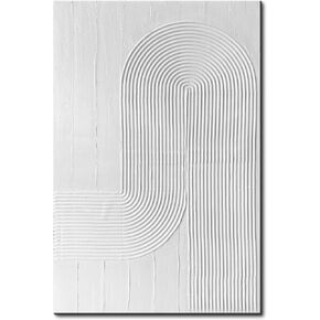 Eonzeun White Abstract Wall Art - لوحة زيت مزخرفة مرسومة باليد على قماش 28 × 40 بوصة ، لوحة فن الملمس ثلاثية الأبعاد الحد الأدنى لديكور الجدار