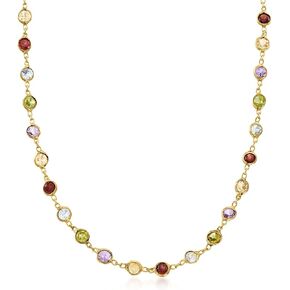 Ross-Simons 8.85 ct. t.w. Bezel-Set Multi-Gemstone Necklace in 18kt Gold Over Sterling