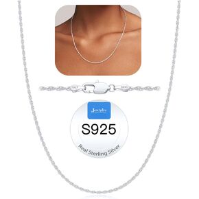 Jewlpire 925 Sterling Silver Chain Necklace for Women, 1.35MM Rope Chain Silver Chain for Women Delicate & Sturdy Women's Chain Necklaces, Silver Chain 16 Inch
