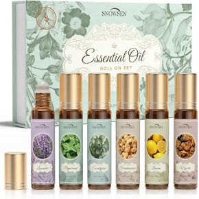 Essential Oils Roll on Set, Aromatherapy Oils with Roller Ball for Skin, Natural Essential Oil Roller Gift Set with Lavender, Peppermint, Frankincense, Eucalyptus, Lemon, Myrrh