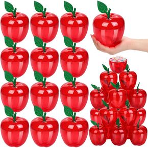 Aneco 24 Pack Red Apple Container Teacher Appreciation Gift Candy Box Valentine Wedding Party Toy Large Filled Plastic Bobbing Apple Candy Jars with Lids Back to School Party Supplies