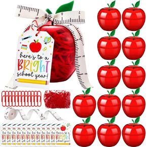12 Sets Plastic Apple Container for Teacher, Large Apple Shaped Candy Jars Boxes, Teacher Week Appreciation Gifts Bulk Graduation Back to School Ornaments for Party Favor (Red School Year)