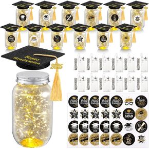 12 Sets Class of 2025 Graduation Table Decor Set with LED Light up Graduation Plastic Round Jars Table Centerpieces Felt Grad Hats and Stickers for High School and College Party Supplies(Purple) in Saudi Arabia